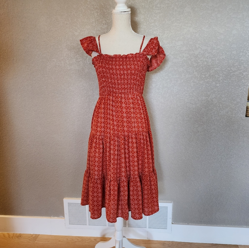 Altar'd State Rust Red Floral Midi Dress
